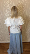 Blusa Bianca con Maniche a Volant a Strati