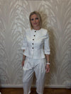 Giacca Bianca Peplum con Bottoni a Contrasto