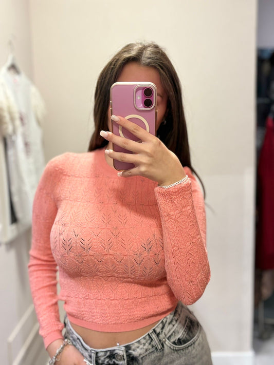 Maglia girocollo in maglia punto pizzo