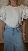 Blusa Bianca con Maniche a Volant a Strati